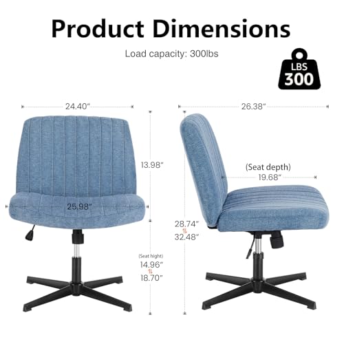 OLIXIS Criss Cross Chairs Legged Armless No Wheels Wide Seat Height Adjustable Swivel Rolling Padded Fabric Home Office De...