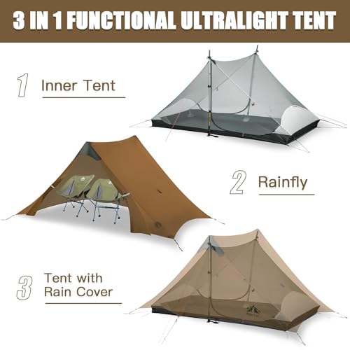 Night Cat Ultralight Tent 2 Persons with Trekking Poles Hiking for Professional Backpacker Hiker