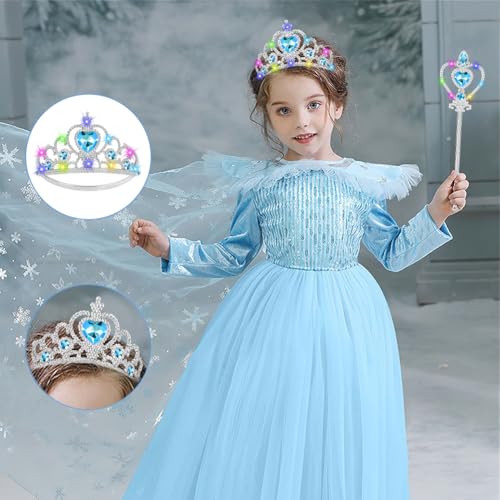 Vicloon 2PCS Light Up Princess Crown and Wands, Princess Dress Up Accessories for Little Girls Christmas Birthday Cosplay