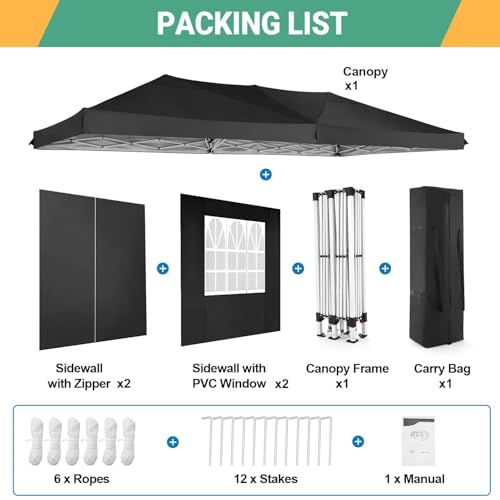 COBIZI Canopy 10x20 Pop Up Canopy Tent with 6 Sidewalls Easy Pop Up Tent 10x20 Waterproof Commercial Instant Shelter UPF 5...