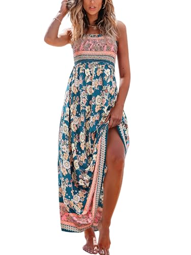 CUPSHE Women's Maxi Dress Ditsy Floral Smocked Summer Sundress Sleeveless Ruffled Spaghetti Straps Long Beach Formal Dress