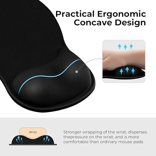 EooCoo Ergonomic Mouse Pad with Gel Wrist Rest Support Middle Concave Design, Relieve Wrist Pain Mousepad, Non-Slip Base f...