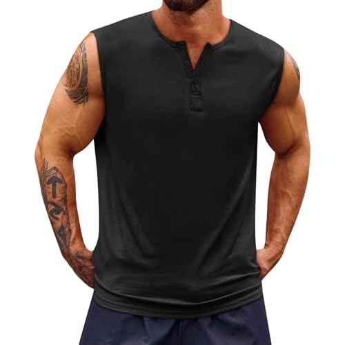 Runcati Mens Muscle Tank Tops Sleeveless Workout Gym Slim Fit Henley Shirt Casual Basic Summer Beach Tops