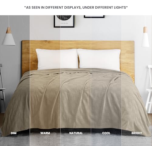 Utopia Bedding Khaki 100% Cotton Blanket [King Size - 90x108 Inch] 350GSM Lightweight, Soft and Breathable Thermal Blanket...
