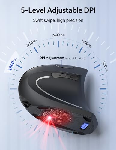 TECKNET Ergonomic Mouse, Wireless Rechargeable Vertical Mouse for Carpal Tunnel Right Hand, 4800 DPI 5 Adjustable Levels ...