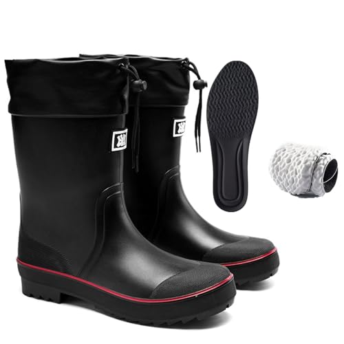 E KAINI Mens Rain Boots Water boots Waterproof PVC Rubber Boots Outdoor Mud Boots,Comfort Lightweight Mid-Calf Gardening F...