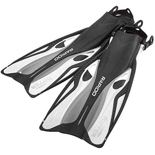 Italian Design Premium Tempered Glass Lens Anti-Fog Panoramic View Frameless Snorkel Mask, Elite Dry Snorkel Tube, Adjustable Fins - Mask Fin Snorkel Set