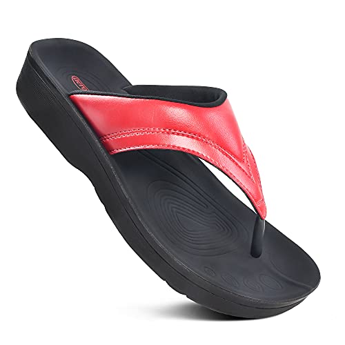 AEROTHOTIC Arch Support Flip Flops for Women Comfortable Stylish Straps with Non Slip Footbed Fashion Dressy Sandals Outdo...