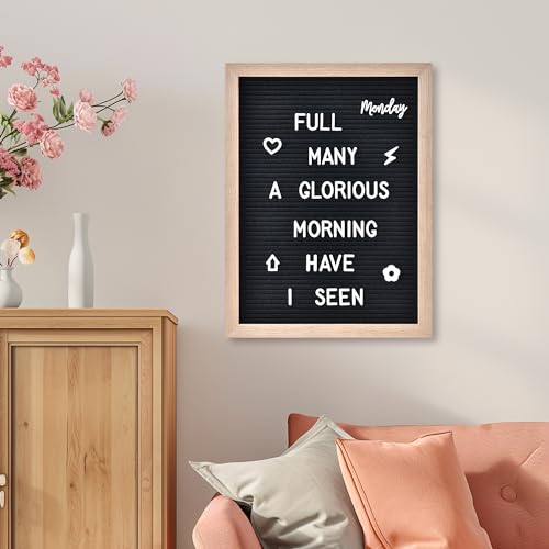 Felt Letter Board with 402 Letters, Numbers & Symbols - 12 x 16 inch Large Changeable Message Board with Wooden Frame Wall...