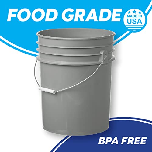 Hudson Exchange Premium 5 Gallon Bucket, HDPE, Gray, 6 Pack