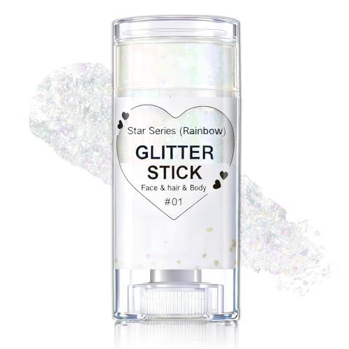 IONSGAKO Sparkling Rainbow Body Glitter Stick, Face Body Glitter Gel Holographic Hair Glitter Halloween Chunky Sequin Wate...