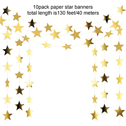 Patelai Glitter Star Garland Banner 2026 New Years Decor 130 Feet Star Hanging Banner Twinkle Backdrop for Birthday Classr...