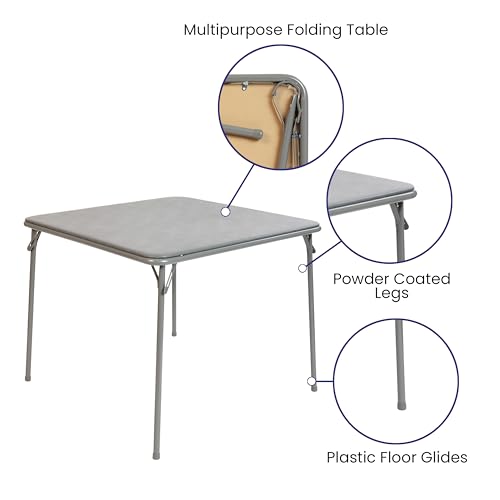 EMMA + OLIVER 33.5" Square Multipurpose Folding Card Table for 4 Players, Portable Square Folding Table with Padded Vinyl ...