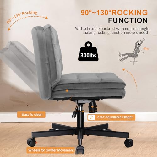 COMHOMA Cross Legged Office Chair with Wheels Armless-Office Desk Chair, Modern Vanity Computer Task Chairs for Home Bedro...