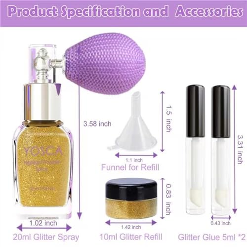 Yosca Body Glitter Spray, 30ML Loose Laser Body Shimmer Powder Holographic Hair Spray Silver Glitter Sparkle Highlighter M...