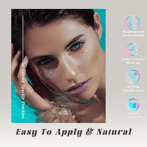 HOSAILY 6 pcs Holographic Glitter Freckles Face Tattoo, Waterproof Sparkle Body Glitter Speckles Patches for Women, Cute S...