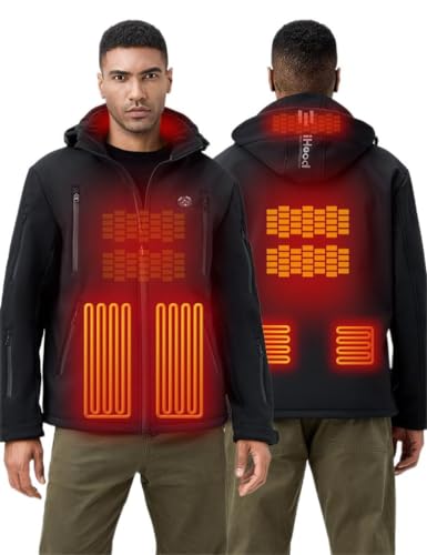 Men's Heated Jacket with Detachable Hood, Waterproof Winter Outdoor Coat Electric Insulated jackets with Battery Pack