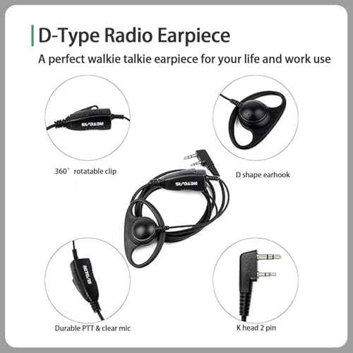 Retevis Case of 10, Walkie Talkies Earpiece with Mic 2 Pin D-Type Headset for H-777 RT22 RT21 RT86S, Compatible with Pxton Kenwood Baofeng BF-888S Walkie Talkies, Walkie Talkie Earpiece(10 Pack)