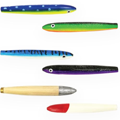 4" Cedar Plug Fishing Lures, Saltwater Trolling Lures, 6 Pcs Unrigged Natural Wood,with Lure Bag, for Offshore Big Game Fi...