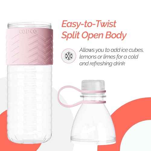 Copco Hydra 20 oz Tritan Water Bottle with Leak-Proof Lid & Textured Grip - BPA-Free, Dishwasher Safe, Easy Twist-Open for Ice & Fruit - Fits Cup Holders, Lightweight, Durable(Pink)