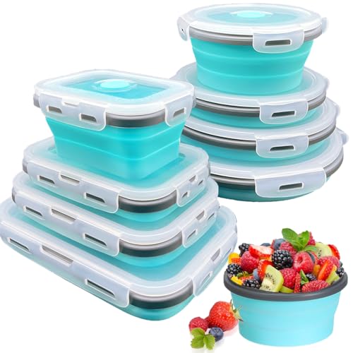 Epinke 8 Collapsible Food Storage Containers With Lids, Rv Collapsible Bowls, Silicone Food Storage Containers, Camping Fo...