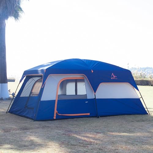 KTT Extra Large Tent 6-10-12-14 Person(B),Family Cabin Tents,2 Rooms,3 Doors and 3 Windows with Mesh,Straight Wall,Waterpr...