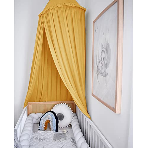 IBIZA VIBE MAMERIA Kids Bed Canopy with Frills Cotton Cover Net for Baby Crib Reading Nook Curtain Hideaway Hanging Round ...