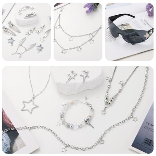 IHFAIO Y2k Accessories, 17 Pcs Y2K Set, Y2K Sunglasses, Star Necklace, Earrings, Pant Chain, Hair Clips, Bracelet, Y2K Acc...