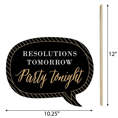 Big Dot of Happiness Funny New Year's Eve Photo Booth Props Kit, 10-Piece, Black & Gold, Cardstock & Wood