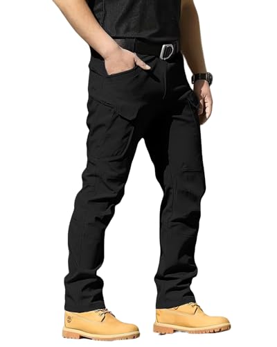 Boonlight Men's Lightweight Tactical Pants, Water Resistant Hiking Cargo Pants with Multiple Pockets for Outdoor (No Belt)