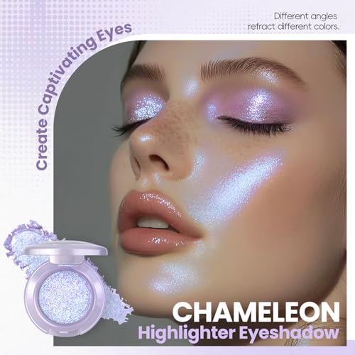 HOSAILY Holographic Blue Purple Glitter Eyeshadow, Multichrome Shimmer Color Shifting Single Eyeshadow, Chameleon Metallic...