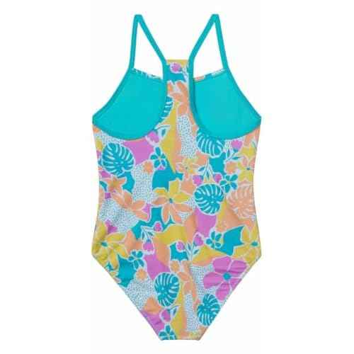 Speedo Girls Thin Strap One Piece Swimsuit (US, Alpha, Medium, Regular, Floral Turkish Sea Blue)