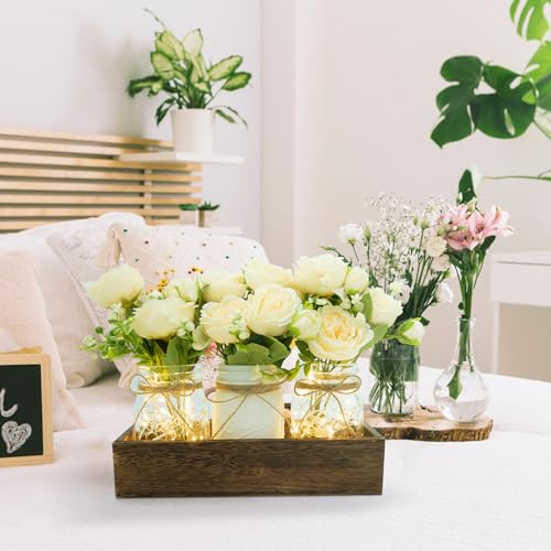 XXXFLOWER 3 Pcs Mason Jars Lights Fall Table Centerpieces - Christmas Gifts for Women Mom Wife,Indoor Decors for Farmhouse...