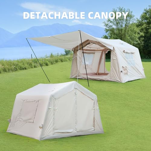Inflatable Tent 4/6/8 Person, Blow Up Tent with Hand Pump for Easy Setup, 4 Season Waterproof Oxford Glamping Tents for Ca...