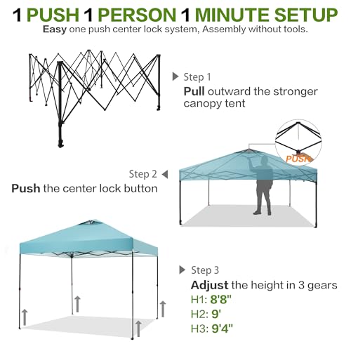 Tunbne 10'x10' Pop Up Canopy Tent with 1 Sidewall and 6 Pockets, One Push Setup, Instant Shade Tent with Vented Roof for B...