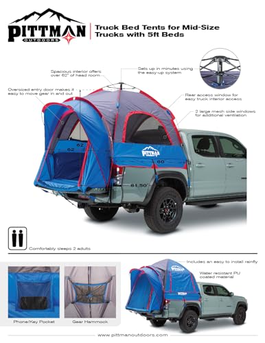 Pittman - Truck Bed Tent with EZ-UP Design - Truck Tent for Camping - Includes Rain Fly, Extra Wide Entry, Oversize Air Me...
