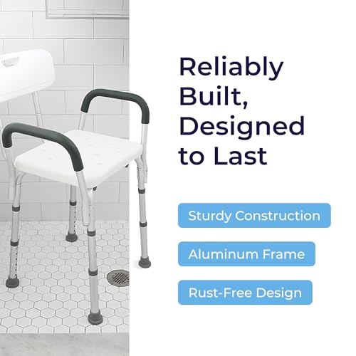 Drive Medical Shower Chair with Back & Padded Arms - Adjustable Height Bath Seat for Safety & Comfort - Lightweight Alumin...
