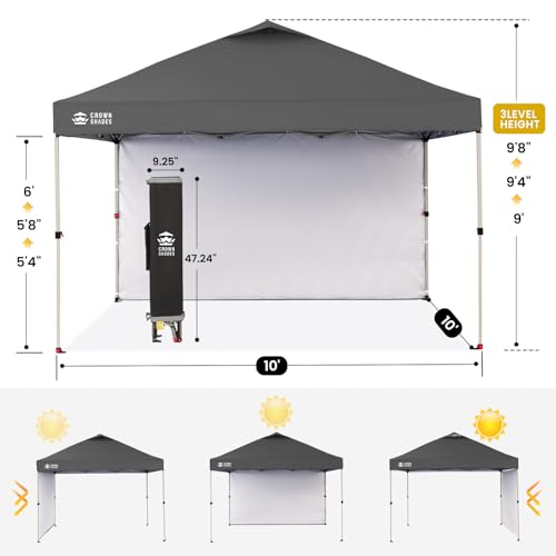 CROWN SHADES 10x10 Pop Up Canopy with 1 Side Wall - Beach Tent with One Push Setup - Outdoor Sun Shade for Events, Partie...