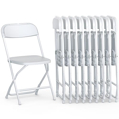 Our Modern Space 10 Pack Foldable Plastic Chair | Folding & Stackable | 350 lbs Capacity Steel Frame Seats for Indoor Outd...
