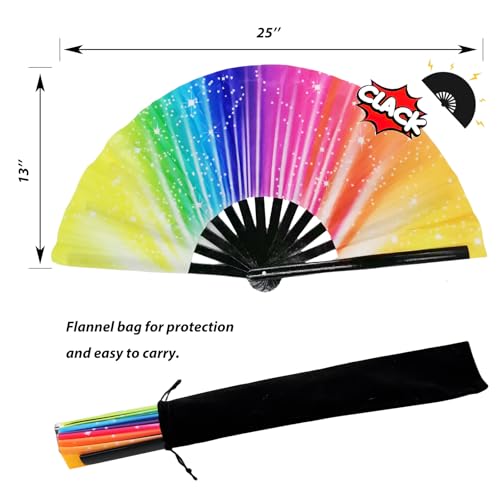 YKuzLx 13‘’ Large Rave Fan for Men Women, Popping Fan for Line Dancing, Decorative Folding Hand Fan for Party, Home Decora...