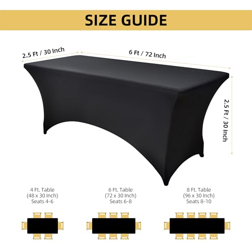 ZarzaaSik 2-Pack 6ft Black Spandex Table Covers for Rectangle Standard Folding Tables - Wrinkle Resistant Stretch Tableclo...