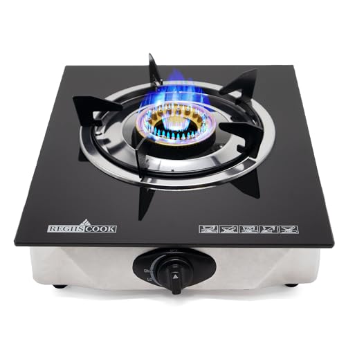 RegiisCook Single Burner Propane Gas Cooktop,Camping Portable LPG Gas Stove, Auto Ignition Tempered Glass Countertop with ...