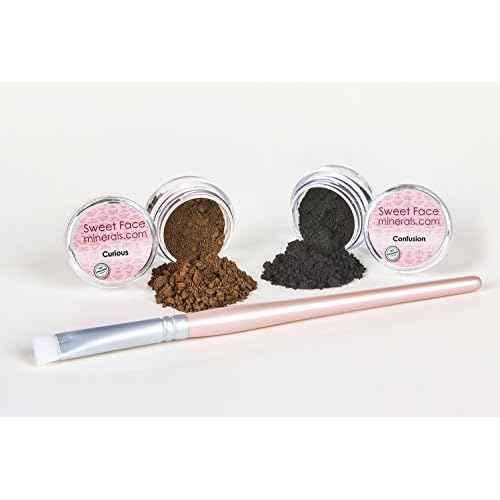 BLACK & BROWN EYE LINER w/BRUSH KIT Mineral Makeup Shadow Bare Skin Brow Powder Set