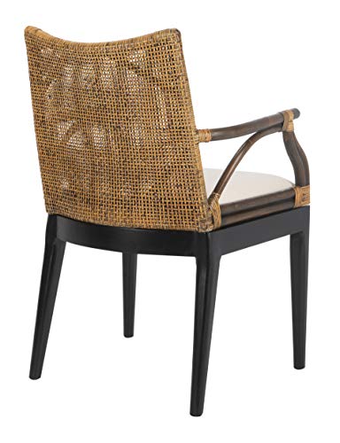 SAFAVIEH Home Collection - Gianni Brown & Black Solid Wood Rattan Arm Chair, Tropical Coastal Accent Seating for Living Ro...