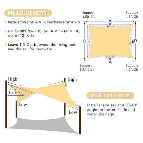 Shade&Beyond 10'x10' Sun Shade Sails Curved Canopy Square Sand 185GSM Shade Sail Permeable for Patio Deck Yard Backyard, (...
