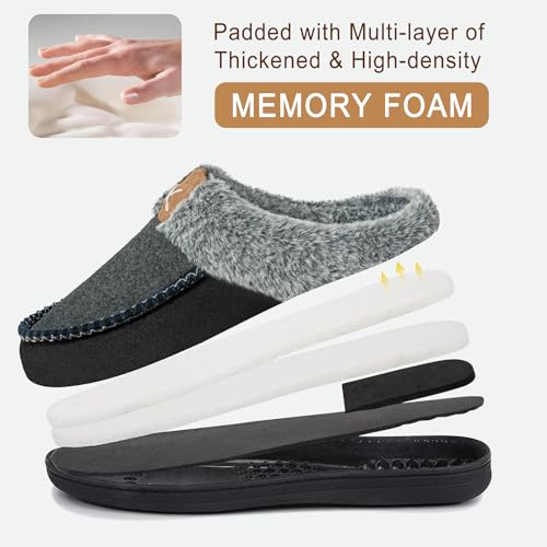 Homitem Mens Slippers Moccasins Memory Foam Fuzzy Slippers for Men Wool-Like Plush Fleece Lined House Shoes Indoor Outdoor...