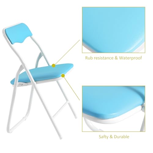 VECELO Folding Activity Table and Chairs 5 Pcs, Portable, with Ultra Soft Padded Cushion, 5 Piece Set, Baby Blue
