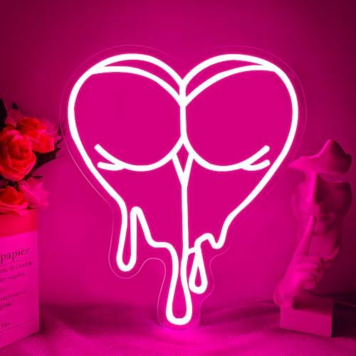 Pink Peach Neon Sign,Lady LED Light Sign for Backdrop,Melting Heart Wall Art Decor for Bar Pub Store Bedroom Club Party Ma...