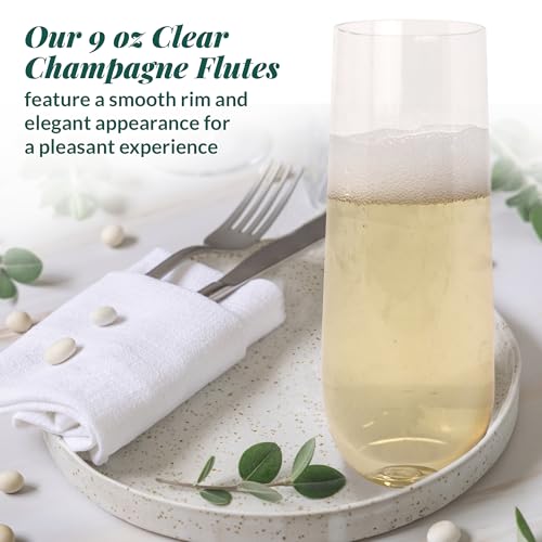 Reli. Champagne Flutes Plastic (50 Pack, 9oz) Clear, Stemless | Disposable Mimosa Glasses for Champagne, Mimosa, Cocktail,...
