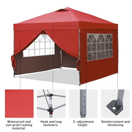 GDY 10x10 Easy Set Up Camping Canopy, Pop Up Tent with 4 Piece Sidewalls, Easy Up Canopy for Events, Parties, Gatherings, ...